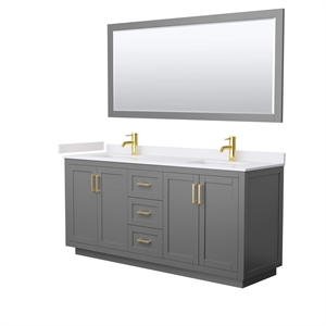 Wyndham Collection Miranda 72&quot Wood Double Bathroom Vanity in Dark Gray/Gold