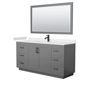 Wyndham Collection Miranda 66&quot Marble Single Bathroom Vanity in Gray/Black