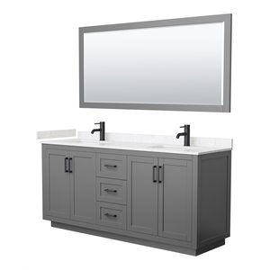 Wyndham Collection Miranda 72&quot Marble Double Bathroom Vanity in Gray/Black