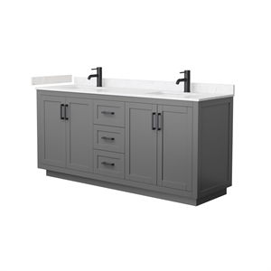 Wyndham Collection Miranda 72&quot Wood Veneer Double Bathroom Vanity in Gray/Black