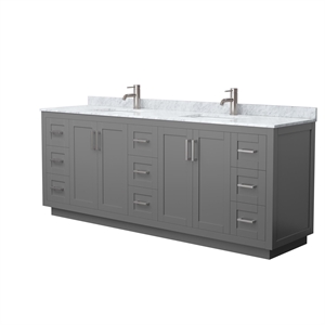 Wyndham Collection Miranda 84&quot Veneer Wood Double Bathroom Vanity in Gray/Nickel