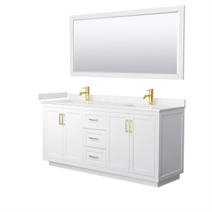 Wyndham Collection Miranda 72&quot Marble Double Bathroom Vanity in White/Gold