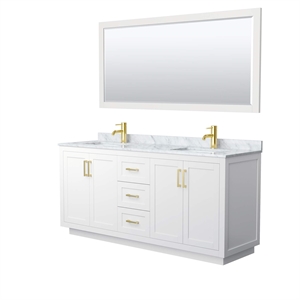Wyndham Collection Miranda 72&quot Wood & Metal Double Bathroom Vanity in White/Gold