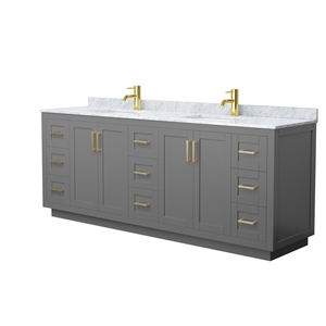 Wyndham Collection Miranda 84&quot Metal & Wood Double Bathroom Vanity in Gray/Gold
