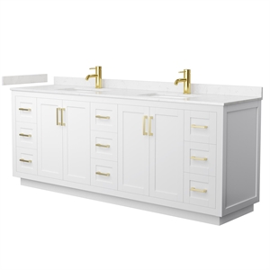Wyndham Collection Miranda 84&quot Wood Veneer Double Bathroom Vanity in White/Gold