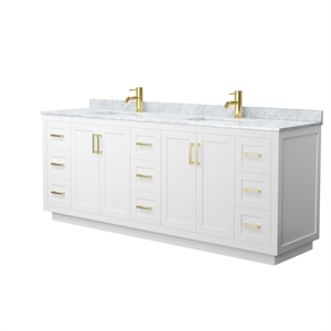 Wyndham Collection Miranda 84&quot Metal & Wood Double Bathroom Vanity in White/Gold