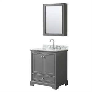 Wyndham Collection Deborah 30&quot Carrara & Wood Single Bathroom Vanity in Gray