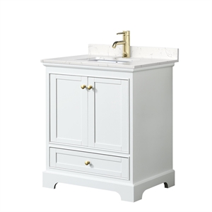 Wyndham Collection Deborah 30&quot Marble Single Bathroom Vanity in White/Gold