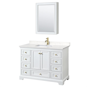 Wyndham Collection Deborah 48&quot Marble Single Bathroom Vanity in Gold/White