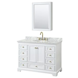 Wyndham Collection Deborah 48&quot Cabinet Wood Single Bathroom Vanity in White/Gold