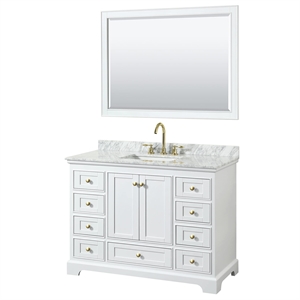 Wyndham Collection Deborah 48&quot Metal Single Bathroom Vanity in Brush Gold/White
