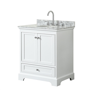 Wyndham Collection Deborah 30&quot Marble Top Wood Single Bathroom Vanity in White