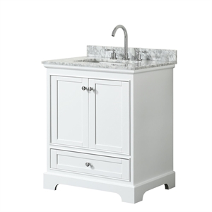 Wyndham Collection Deborah 30&quot Carrara Top Wood Single Bathroom Vanity in White