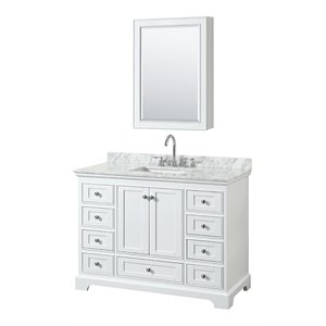 Wyndham Collection Deborah 48&quot Marble-Top Wood Single Bathroom Vanity in White