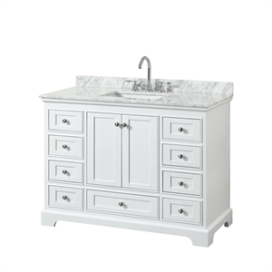 Wyndham Collection Deborah 48&quot Carrara Top Wood Single Bathroom Vanity in White