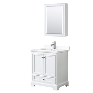Wyndham Collection Deborah 30&quot Marble Single Bathroom Vanity in Chrome/White