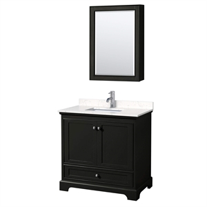 Wyndham Collection Deborah 36&quot Wood & Carrara Single Bathroom Vanity in Espresso