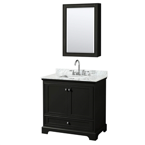 Wyndham Collection Deborah 36&quot Marble & Wood Single Bathroom Vanity in Espresso