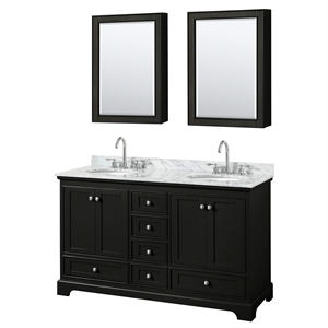 Wyndham Collection Deborah 60&quot Marble Double Bathroom Vanity in Espresso/White