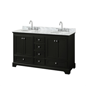Wyndham Collection Deborah 60&quot Marble Double Bathroom Vanity in White/Espresso
