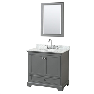 Wyndham Collection Deborah 36&quot Oval Sink Wood Single Bathroom Vanity in Gray