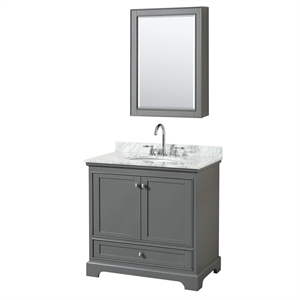 Wyndham Collection Deborah 36&quot Oval-Sink Wood Single Bathroom Vanity in Gray