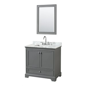 Wyndham Collection Deborah 36&quot Mirror Wood Single Bathroom Vanity in Gray/Chrome