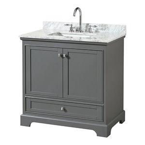 Wyndham Collection Deborah 36&quot Marble Top Wood Single Bathroom Vanity in Gray