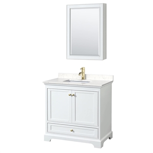 Wyndham Collection Deborah 36&quot Marble Single Bathroom Vanity in Gold/White