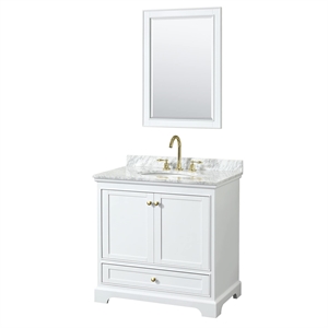 Wyndham Collection Deborah 36&quot Metal Single Bathroom Vanity in White/Gold