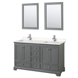Wyndham Collection Deborah 60&quot Light-Vein Wood Double Bathroom Vanity in Gray