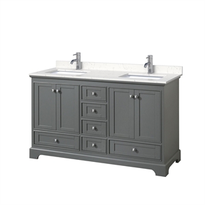 Wyndham Collection Deborah 60&quot No Mirror Wood Double Bathroom Vanity in Gray