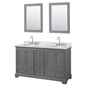 Wyndham Collection Deborah 60&quot Oval Sinks Wood Double Bathroom Vanity in Gray