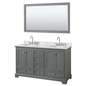 Wyndham Collection Deborah 60&quot Oval-Sinks Wood Double Bathroom Vanity in Gray