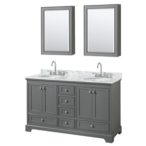 Wyndham Collection Deborah 60&quot Oval Sink Wood Double Bathroom Vanity in Gray