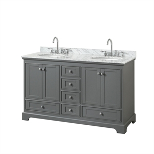Wyndham Collection Deborah 60&quot Oval-Sink Wood Double Bathroom Vanity in Gray