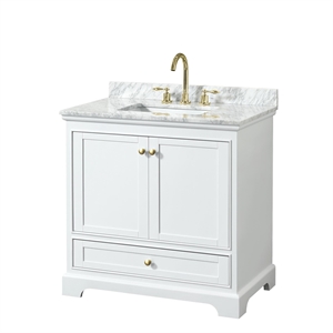 Wyndham Collection Deborah 36&quot Wood Single Bathroom Vanity in White/Gold Trim