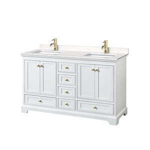 Wyndham Collection Deborah 60&quot Marble Double Bathroom Vanity in Brush Gold/White