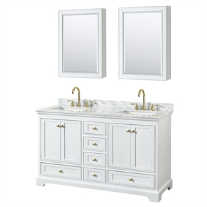 Wyndham Collection Deborah 60&quot Cabinet Wood Double Bathroom Vanity in White/Gold