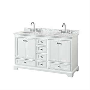 Wyndham Collection Deborah 60&quot Oval Sink Wood Double Bathroom Vanity in White