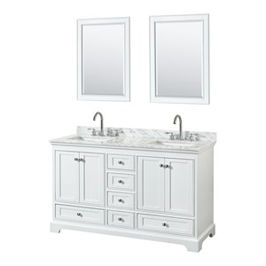 Wyndham Collection Deborah 60&quot Square Sinks Wood Double Bathroom Vanity in White