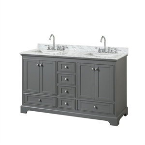 Wyndham Collection Deborah 60&quot Square-Sink Wood Double Bathroom Vanity in Gray