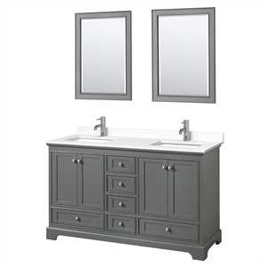 Wyndham Collection Deborah 60&quot Marble Top Wood Double Bathroom Vanity in Gray