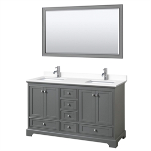 Wyndham Collection Deborah 60&quot Marble-Top Wood Double Bathroom Vanity in Gray