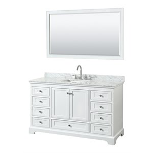 Wyndham Collection Deborah 60&quot Wood & Carrara Single Bathroom Vanity in White