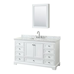 Wyndham Collection Deborah 60&quot Carrara & Wood Single Bathroom Vanity in White
