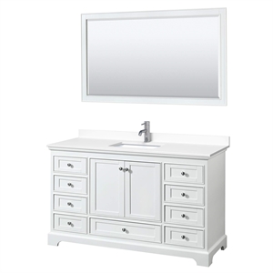 Wyndham Collection Deborah 60&quot Wood & Marble Single Bathroom Vanity in White