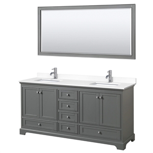 Wyndham Collection Deborah 72&quot Wood Double Bathroom Vanity in Gray/White