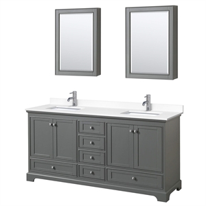 Wyndham Collection Deborah 72&quot Wood Double Bathroom Vanity in Dark Gray/White