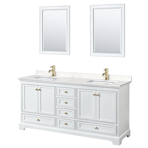 Wyndham Collection Deborah 72&quot Marble Double Bathroom Vanity in White/Gold